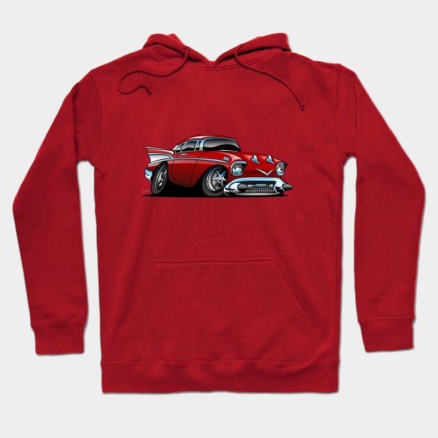 Classic American 57 Hot Rod Cartoon Hoodie by hobrath